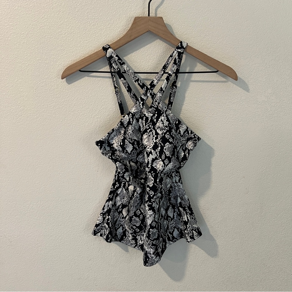 Ibiza Size S Metallic Reptile Snake Print‎ Strappy Cutout Front Tankini Swimwear